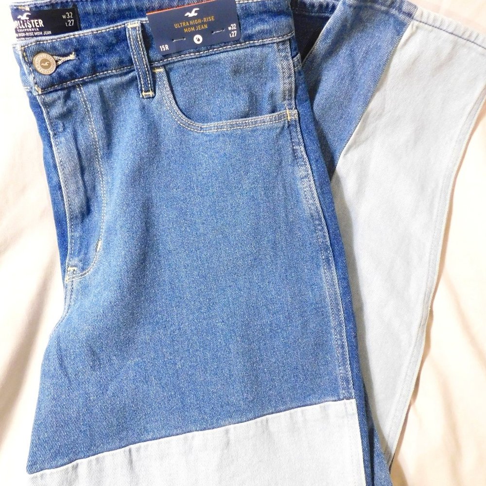 Hollister Ultra High Rise Mom Jeans Patchwork Design Size 15R BRAND NEW